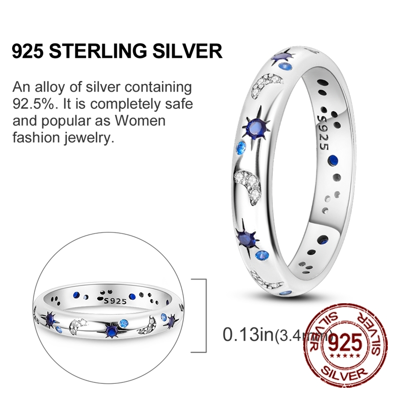 Women's 925 Silver Sparkling Starry Night Ring
